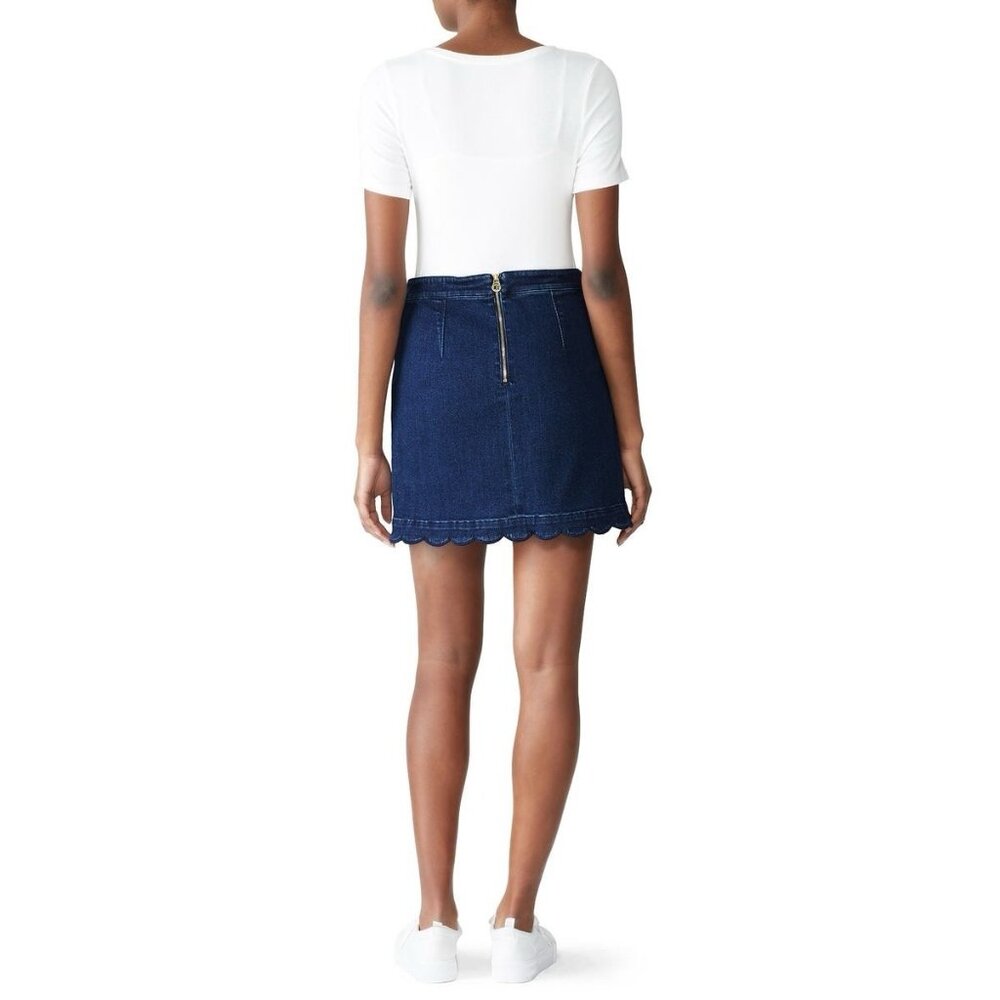 Draper James Skirt Womens 8 Blue Dark Jean Denim Mini Scalloped Hem Y2K‎ Girly - Picture 2 of 8